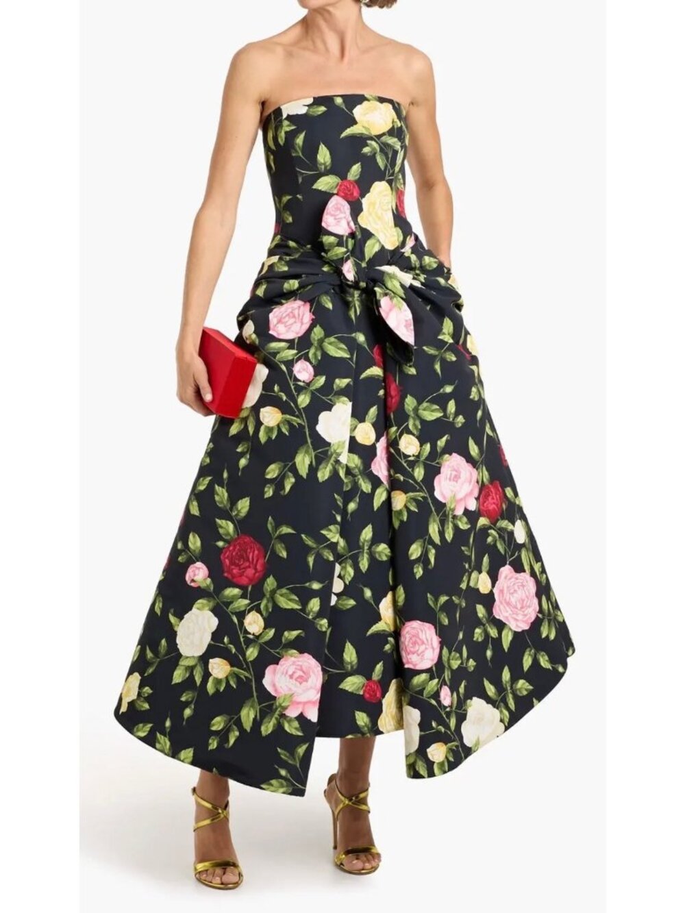Oscar De La Renta Womens Strapless English Roses Faille Tea-Length